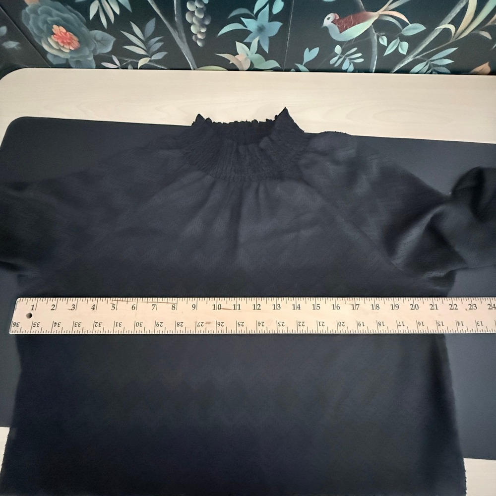 mossimo Black Sheer Mock Neck‎ Zig Zag Pattern Large Long Sleeve Top whimsigoth - Picture 4 of 5